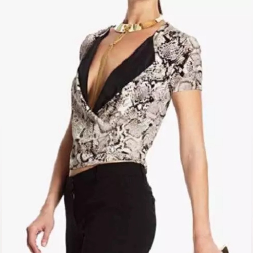 BCBG Max Azria BCBGMAXAZRIA Alvie Snake Print Wrap Top XXS